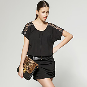 Shoulder Perspective Lace Short Sleeves Gathered Dress / Women's Dresses (FF-A-CB1200006) Shoulder Perspective Lace Short Sleeves Gathered Dress / Women's Dresses (FF-A-CB1200006)