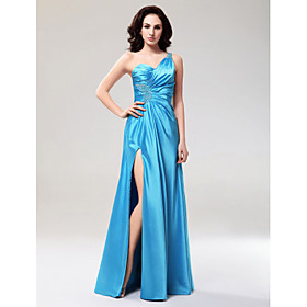 A-line One Shoulder Floor-length Elastic Woven Satin Evening Dress
