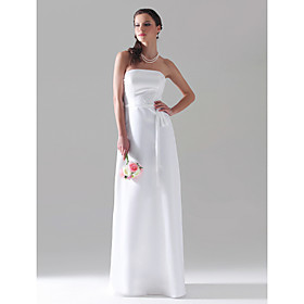 Sheath / Column Strapless Floor-length Satin Bridesmaid/ Wedding Party Dress