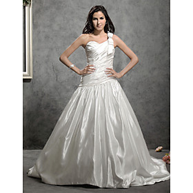 Ball Gown One Shoulder Court Train Satin Wedding Dress