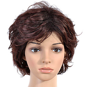 Capless kurze hochwertigem Kunststoff mahagoni lockiges Haar Perücke (0463-lpp582)