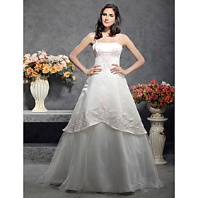 A-line / Princess Spaghetti Straps Sleeveless Floor-length Satin Wedding Dress