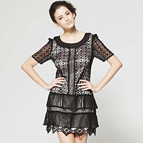 Occasions: Work Silhouette: A-line Neckline: Round Style: Vintage, Lace Fabric: Lace, Cotton Season: Summer Embellishment: Ruffle Color: Black, Multi-color Sleeve Length: Short Sleeve Length: Short / Mini Price: US 20~40 Look After Me: Hand wash Size: S, M, L Special Lace Perspective Short Sleeves Layered Hem Dress / Women'sLace Dresses (FF-A-CB1200015)