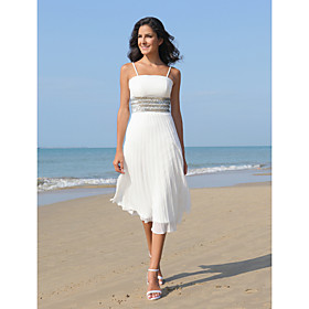 A-line Spaghetti Straps Knee-length Satin Chiffon Wedding Dress