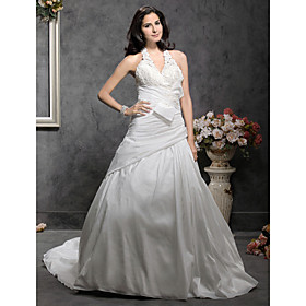 Ball Gown Halter Chapel Train Taffeta Weddding Dress