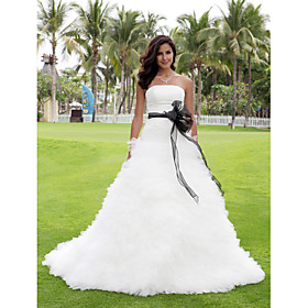 Ball Gown Strapless Court Train Satin Tulle Wedding Dress
