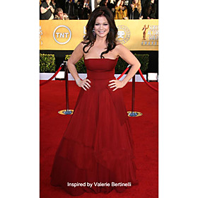 Chiffon A-line Strapless Floor-length Evening Dress inspired by Valerie Bertinelli