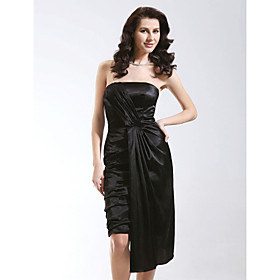 Sheath/ Column Strapless Short/ Mini Elastic Silk-like Satin Bridesmaid/ Cocktail Dress (FSH0424)
