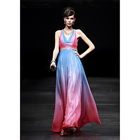 A-line V-neck Floor-length Satin Elastic Silk-like Satin Evening Dress