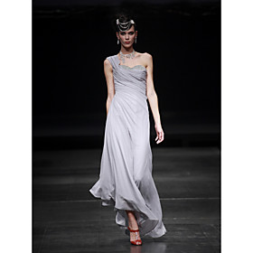Sheath/ Column One Shoulder Asymmetrical Chiffon Satin Evening Dress