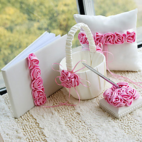 luxe bruiloft collectie in satijn met roze rozen (4 stuks)