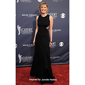 Elastic Woven Satin Sheath/ Column Jewel Sweep/ Brush Train Evening Dress inspired by Jennifer Nettles