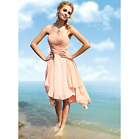 A-line Strapless Asymmetrical Chiffon Elastic Woven Satin Cocktail Dress