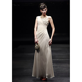 Sheath/ Column Bateau Floor-length Chiffon Satin Tulle Evening Dress