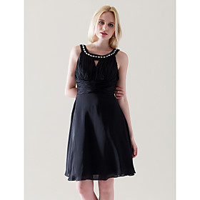 A-line Scoop Knee-length Chiffon Elastic Woven Satin Cocktail Dress