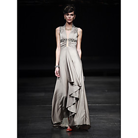 
	Sheath/ Column V-neck Floor-length Tencel Satin Evening Dress	
