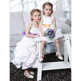 A-line Spaghetti Straps Floor-length Taffeta Flower Girl Dress