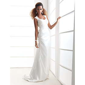 Sheath/ Column Scoop Court Train Elastic Silk-like Satin Wedding Dress