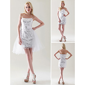 Sheath/ Column Strapless Short/ Mini Satin Sequined Cocktail Dress