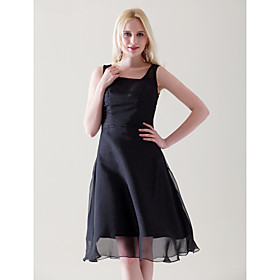 A-line Straps Knee-length Chiffon Satin Cocktail Dress