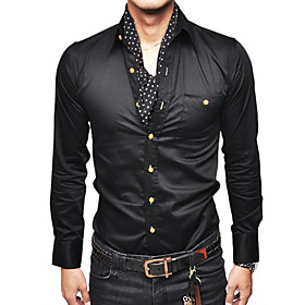 Mens Slim Fit Fashion Shirt with Golden Button Long Sleeve Black and Blue