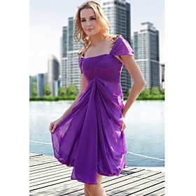 A-line Square Knee-length Chiffon Satin Cocktail Dress