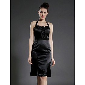 Sheath/ Mermaid Halter Knee-length Elastic Silk-like Satin Cocktail/ Homecoming/ Little Black Dress