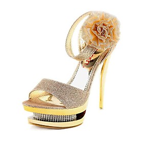 Sparkling Glitter Upper Stiletto Heel Pumps/ Sandals With Rhinestone Wedding/ Party Shoes