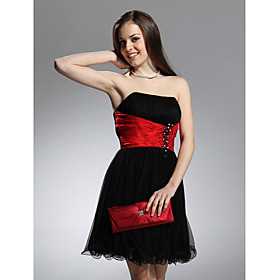 A-line Strapless Short/ Mini Tulle Taffeta Cocktail Dress (FSF1108019)