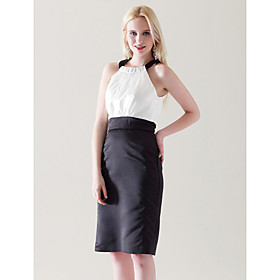 
	Sheath/ Column Jewel Knee-length Elastic Woven Satin Cocktail Dress	