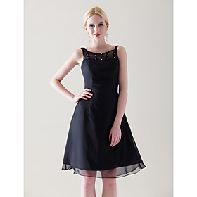 
	A-line Scoop Knee-length Chiffon Satin Cocktail Dress	