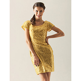 Sheath / Column Scoop Short / Mini Sequined Fabric Cocktail Dress (WSM04206)