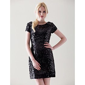 Sheath/ Column Bateau Short/ Mini Sequined Cocktail Dress