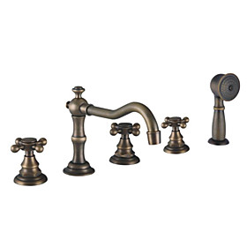 Antique Brass Finish Tub Faucet with Hand Shower