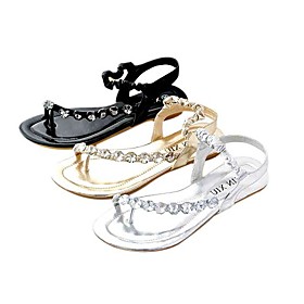Leatherette Upper Flat Heel Sandals With Rhinestone Honeymoon Shoes(0987-HONGLD 6A)More Colors Available