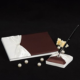 Elegant Cream and Chocolate Wedding Guestbook and Pen Set