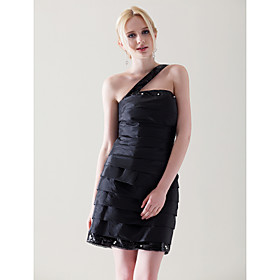 
	Sheath/ Column One Shoulder Short/ Mini Sequined Taffeta Tiered Cocktail Dress	