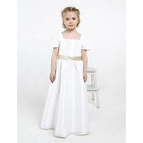 A-line Square Floor-length Taffeta Flower Girl Dress