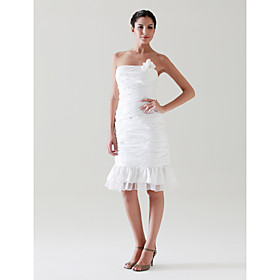 Sheath/ Column Strapless Knee-length Taffeta Wedding Dress