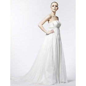 A-line Strapless Court Train Chiffon Satin Wedding Dress