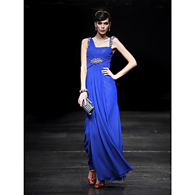 Sheath/ Column Straps Floor-length Chiffon Satin Evening Dress