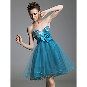 A-line Sweetheart Short/ Mini Sleeveless Taffeta Tulle Cocktail Dresses(WSH04185)