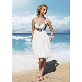 Sheath/ Column V-neck Knee-length Chiffon Tulle Cocktail Dress
