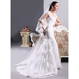 Trumpet/ Mermaid Square Court Train Satin Lace Wedding Dress