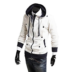 Stylish Slim Fit Fleeces Mens Hooded Jacket 2 Row Buttons Long Sleeve