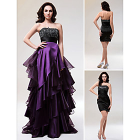 A-line Strapless Floor-length Elastic Woven Satin Organza Evening Dress (FSM1104250)