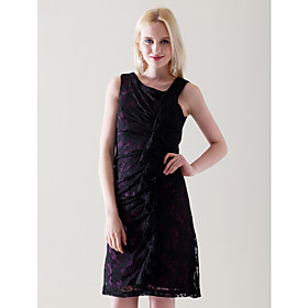 
	Sheath/ Column Straps Knee-length Lace Elastic Woven Satin Cocktail Dress	