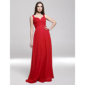 Sheath/Column Straps Sleeveless Floor-length Chiffon Evening Dress