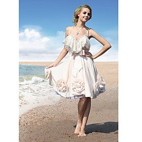 A-line V-neck Knee-length Chiffon Organza Cocktail Dress