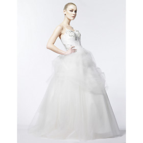 Ball Gown Spaghetti Straps Court Train Tulle Taffeta Wedding Dress